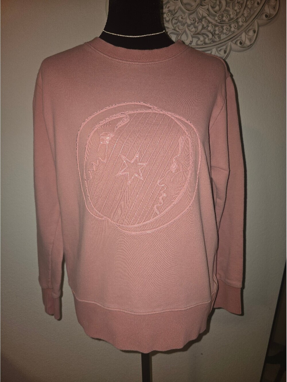 BECOMING Pink Embroidered Star Sweatshirt with Side Zipper - Medium